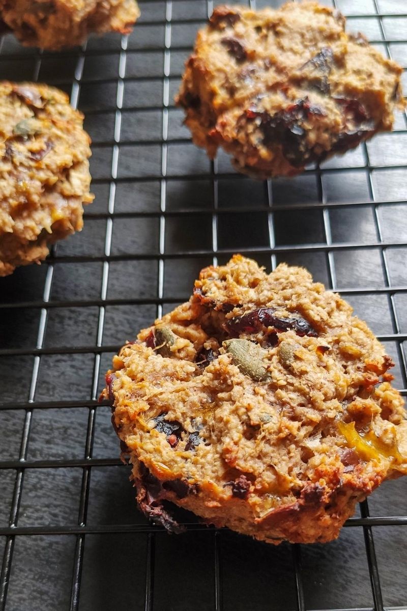 Vegan breakfast cookies on a cooling rack