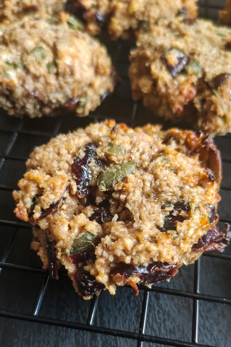 Vegan breakfast cookies on a cooling rack