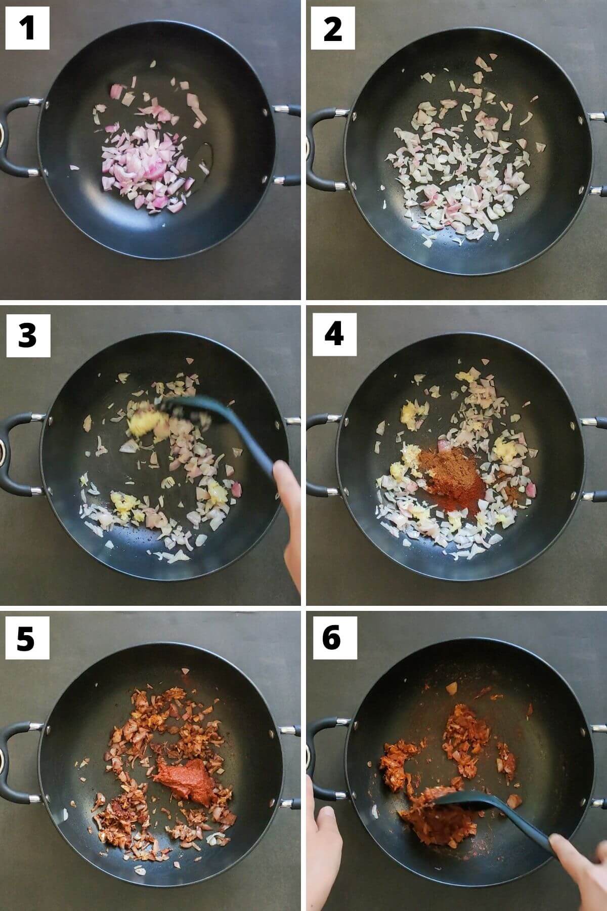 steps 1 to 6 of kidney bean enchilada recipe.
