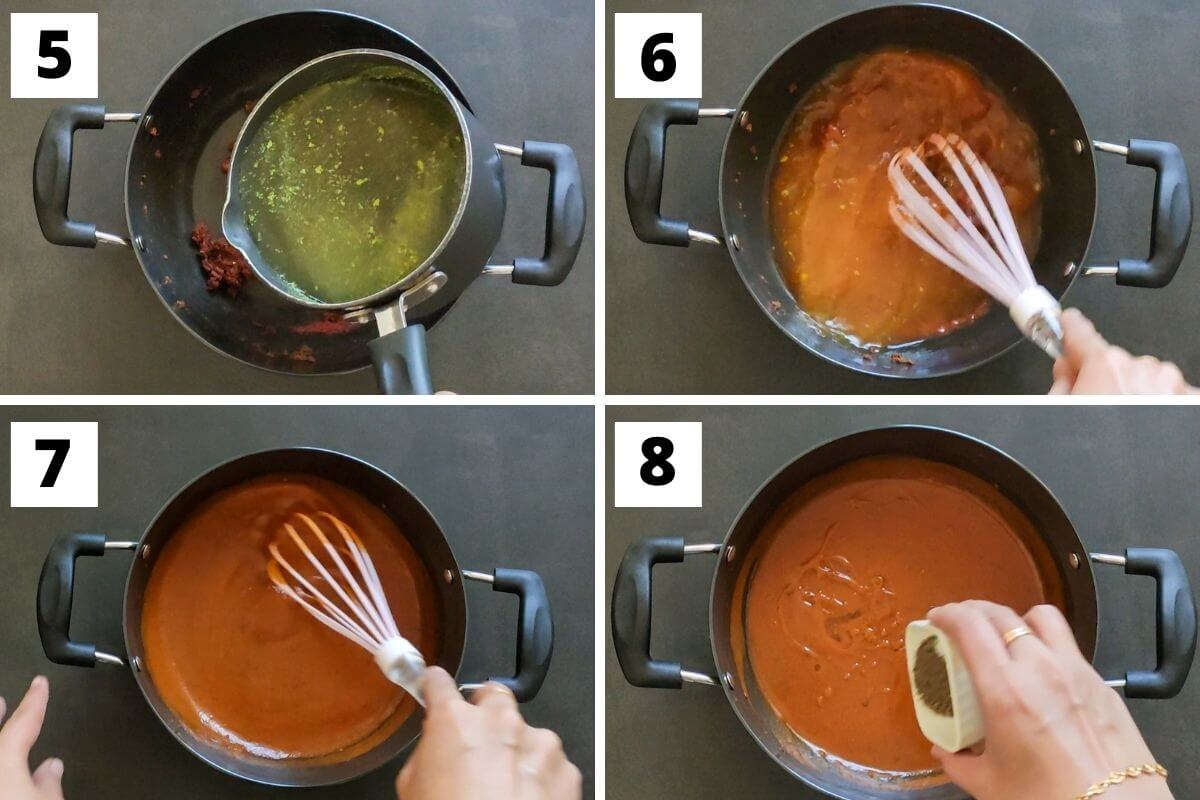 steps 5 to 8 of making enchilada sauce.