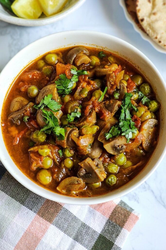 Matar mushroom a delicious vegan and glutenfree curry recipe