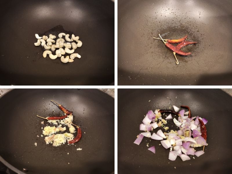 Collage of 4 photos showing the step by step process of making Stir fried mushrooms