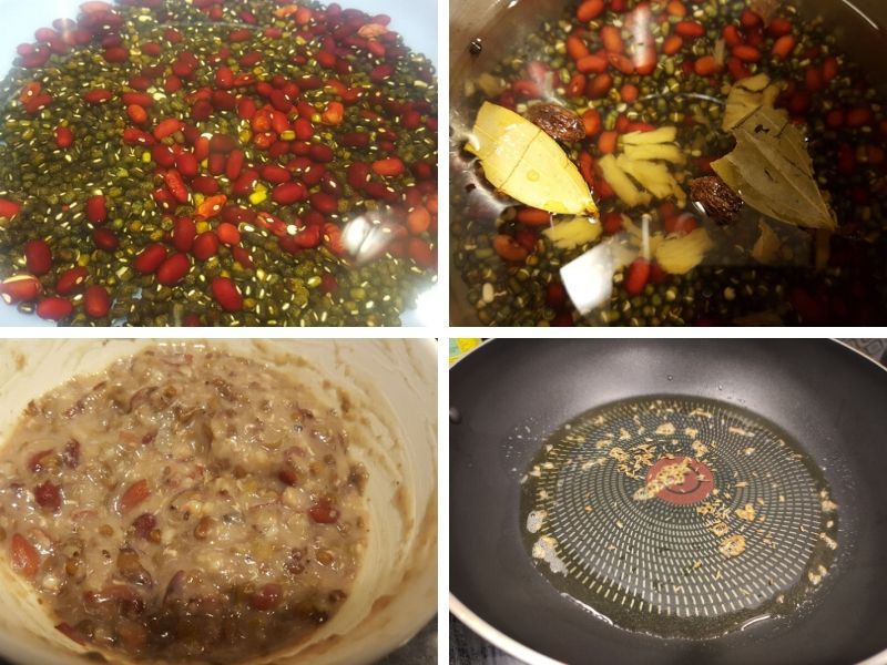 collage of 4 photos showing the step by step process of making dal makhani