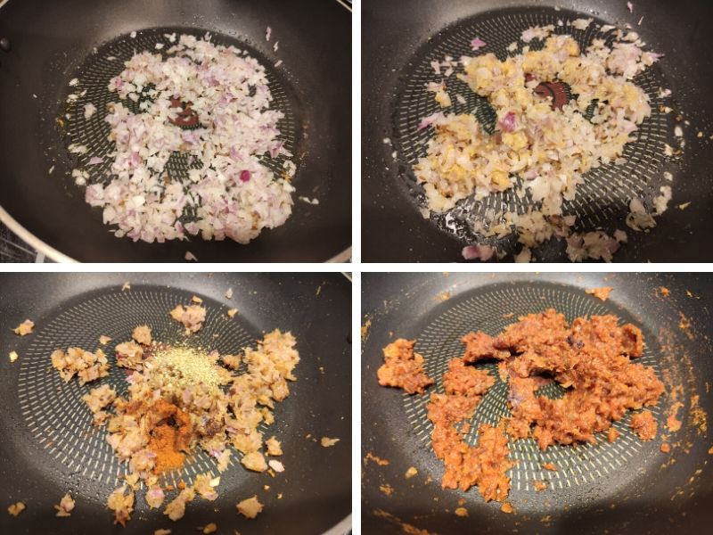 collage of 4 photos showing the step by step process of making dal makhani