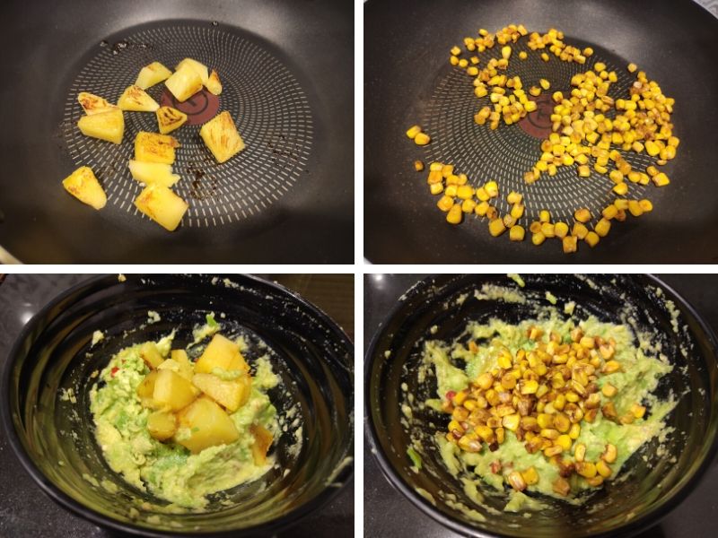 Collage of 4 photos showing step by step process of avocado toast