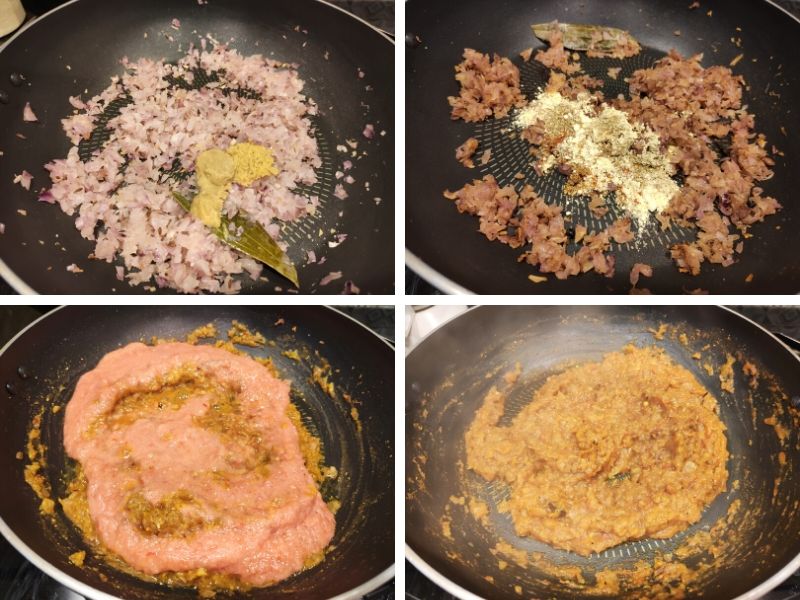 Collage of 4 photos showing step by step process of lauki ke kofte