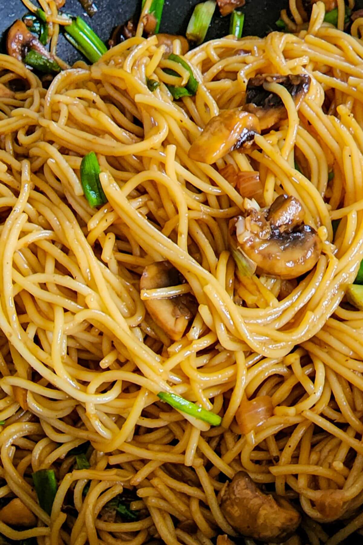 Closeup shot of mushroom noodles