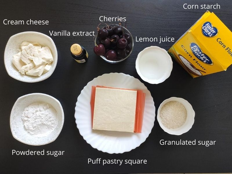 Ingredients for cherry cream cheese danish