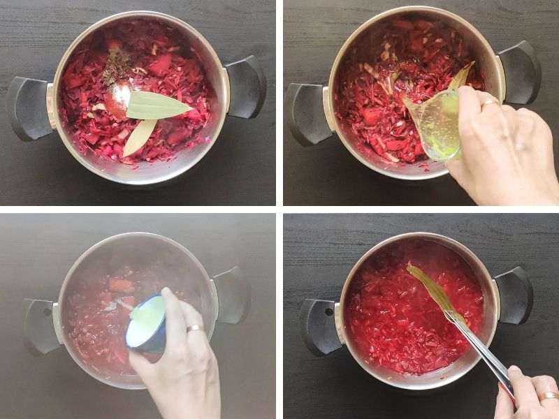 collage of photos showing steps of making vegan borscht