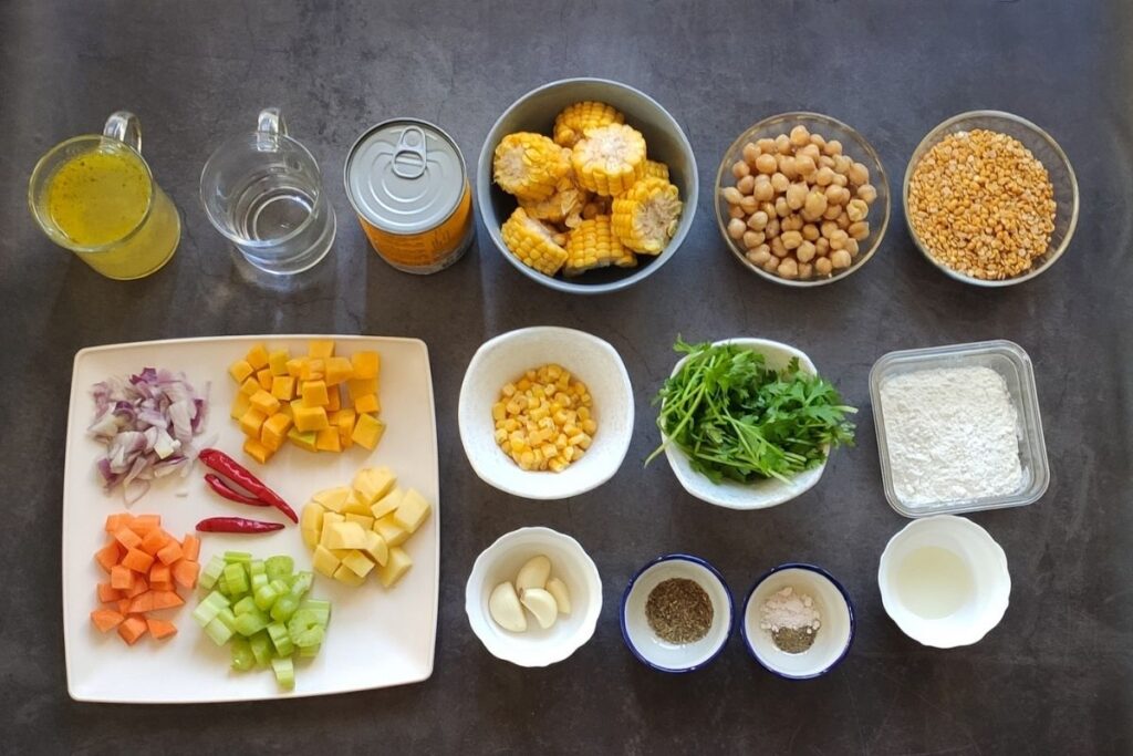 Ingredients required to make Trinidad corn soup