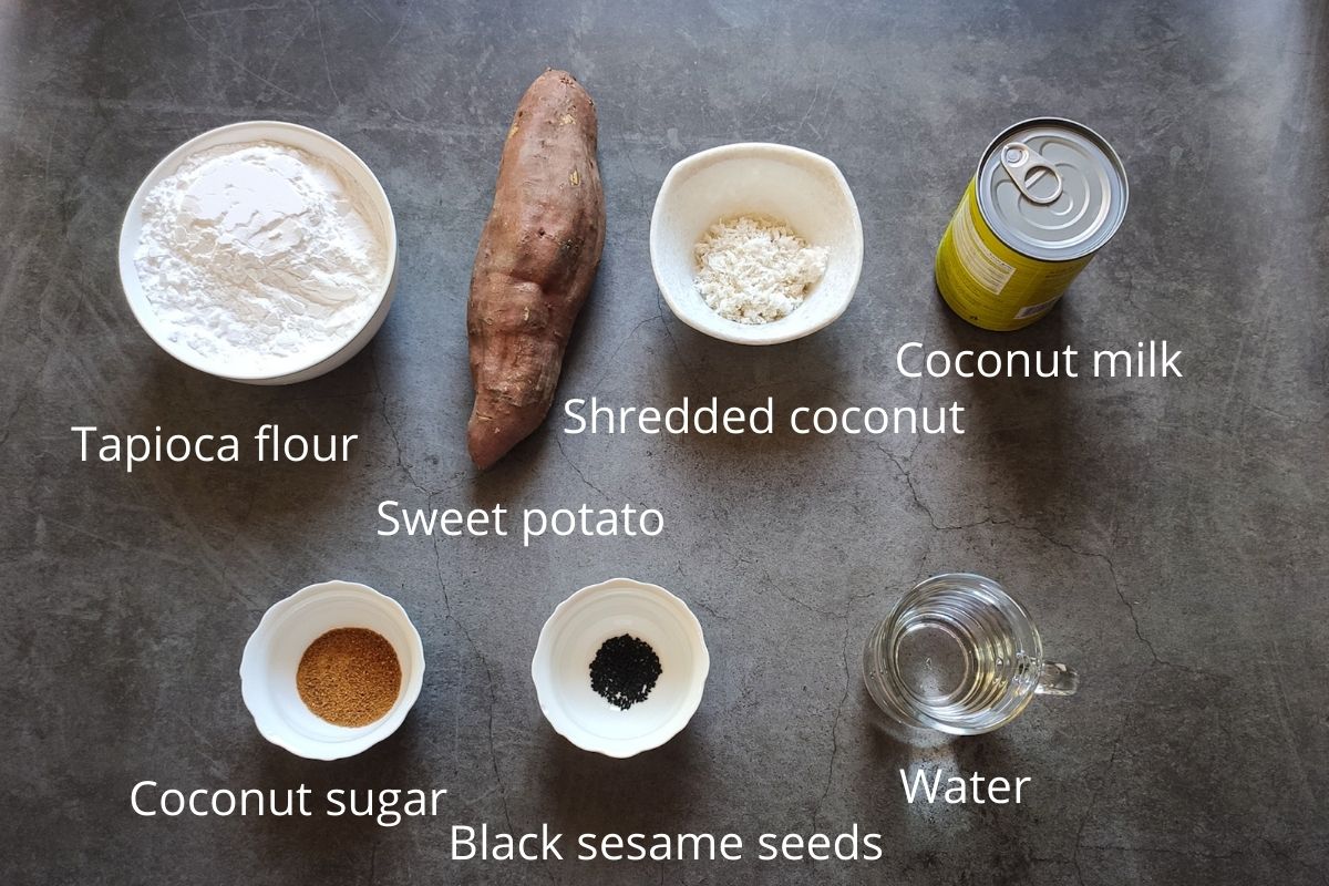 Ingredients required to make Asian sweet potato dumplings
