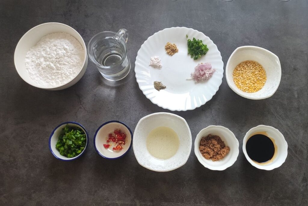 Ingredients required for vegan Vietnamese dumplings