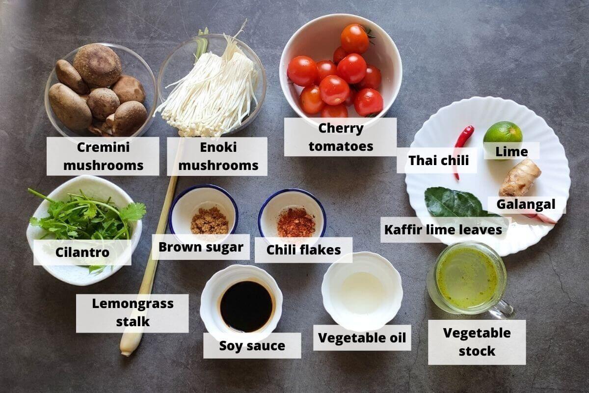 Ingredients for mushroom tom yum soup