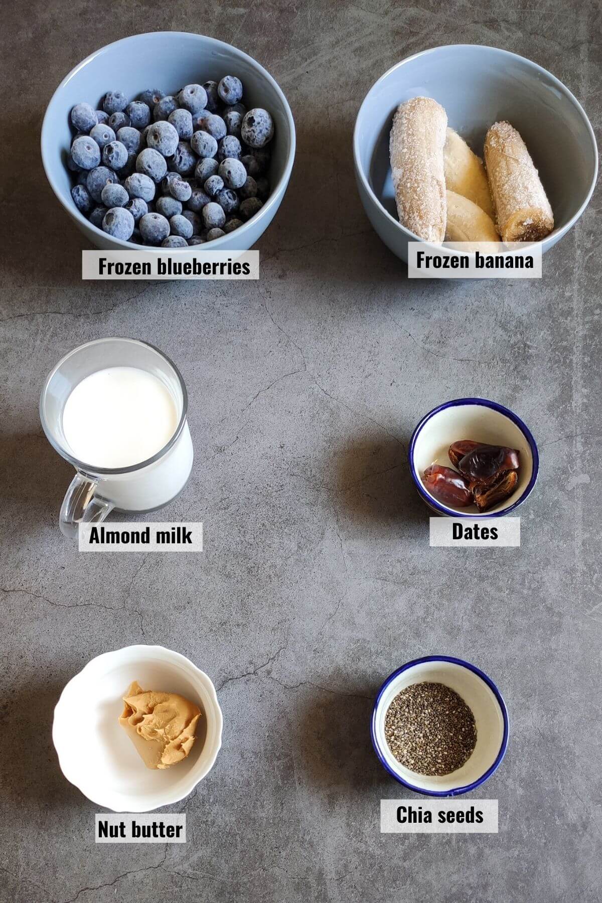 Ingredients for blueberry banana smoothie