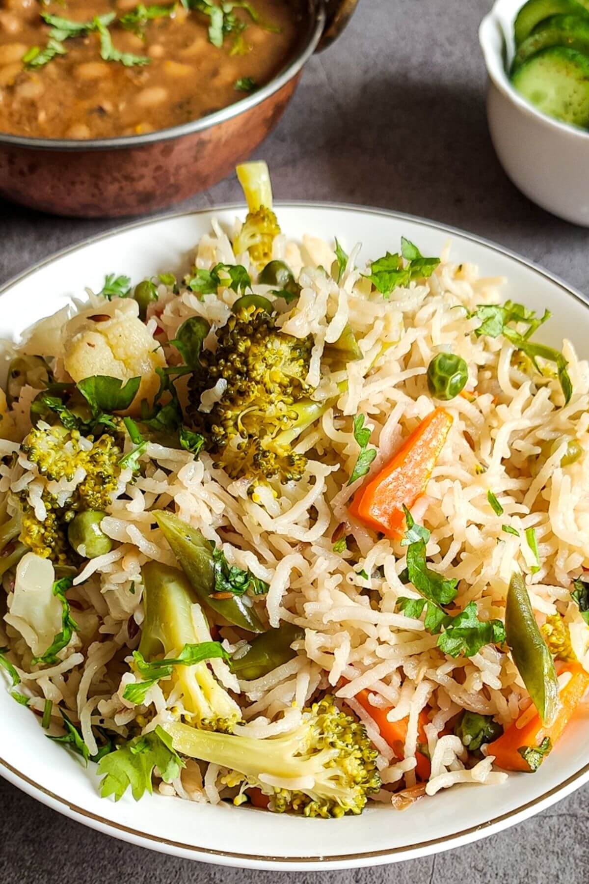 Vegetable pulao served wit