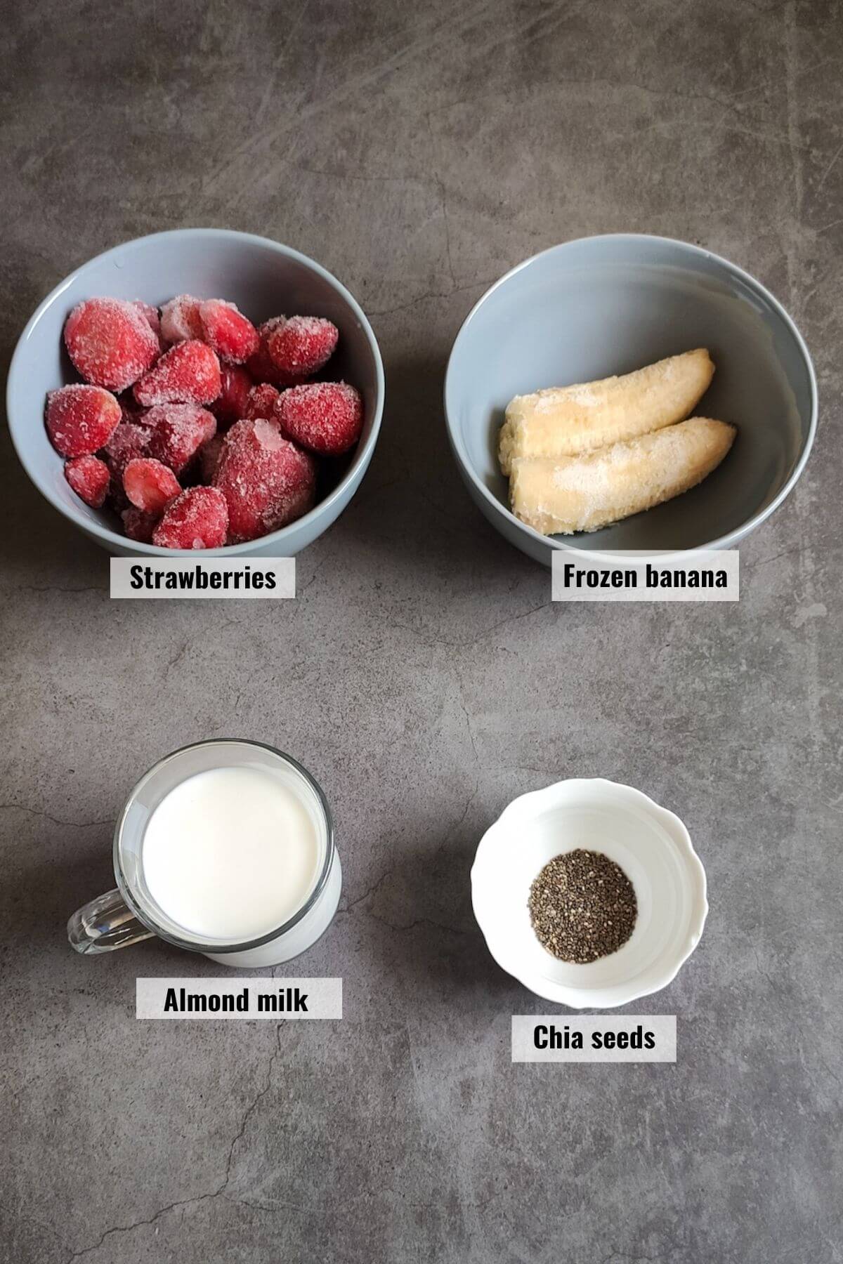 Ingredients required to make healthy strawberry banana smoothie