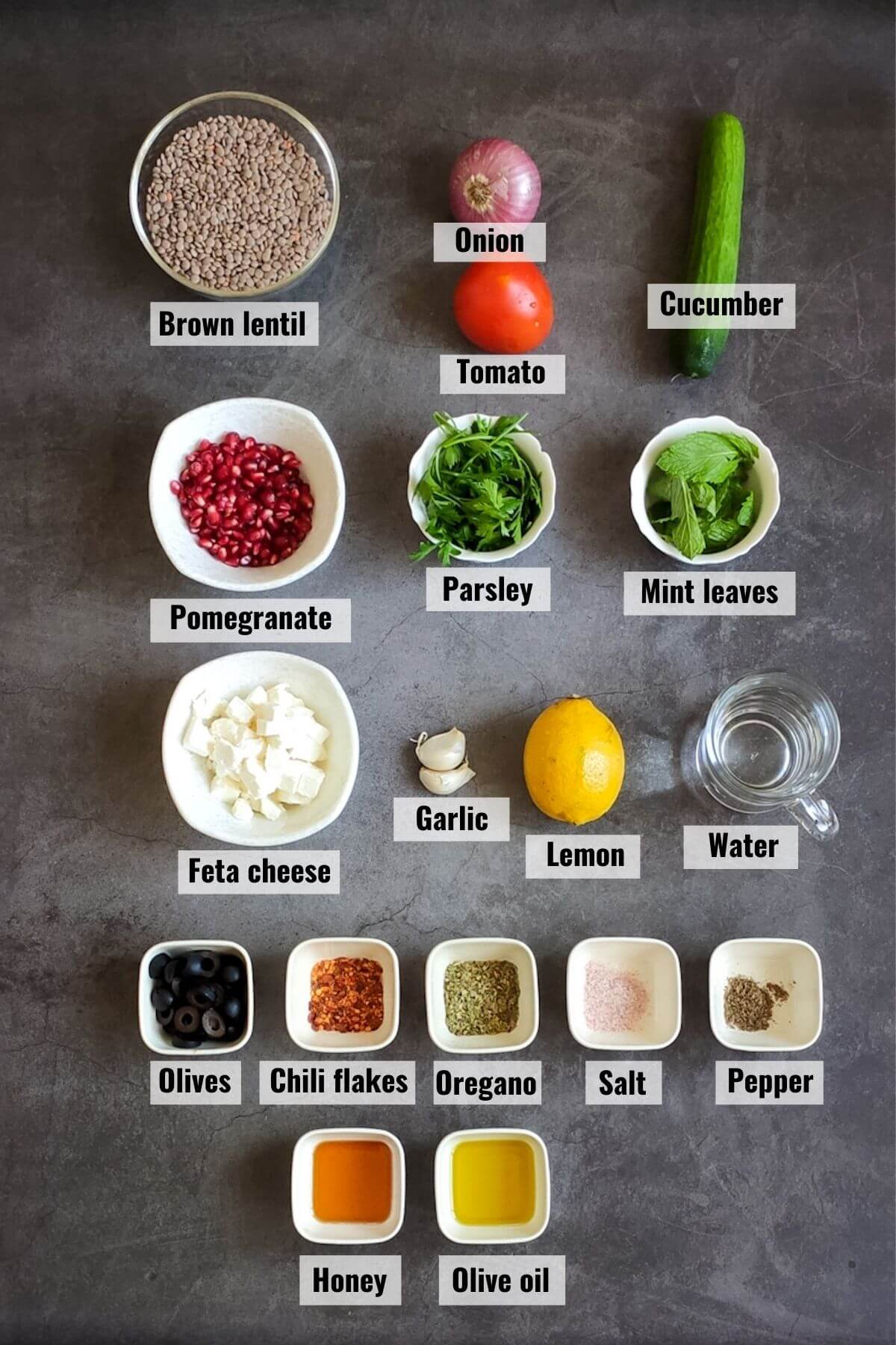 Ingredients required to make Mediterranean Lentil Salad