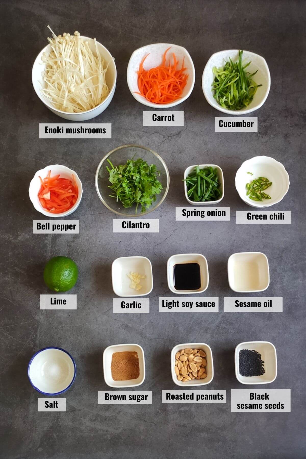 Ingredients required to make Asian mushroom salad