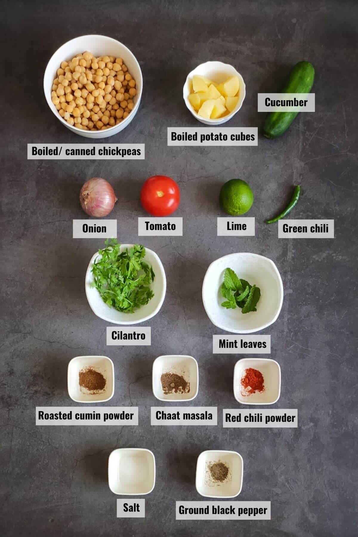 Ingredients required to make Indian Chickpea Salad
