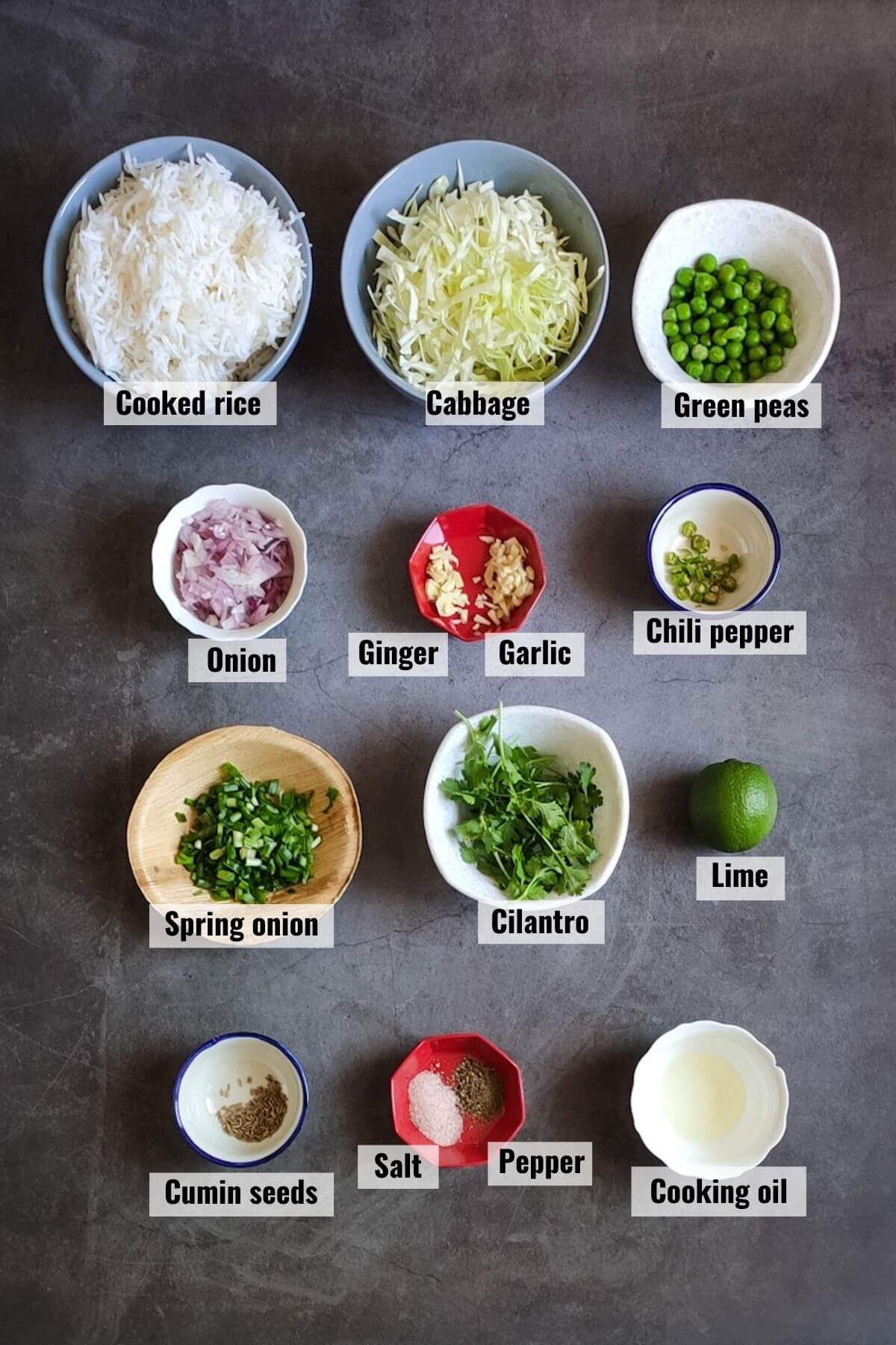 Ingredients required to make cabbage rice