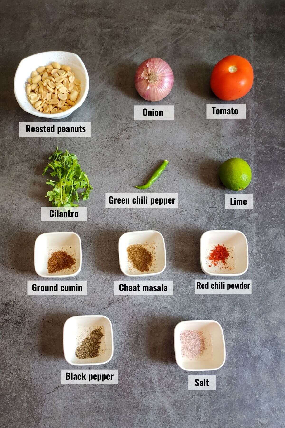 Ingredients required for making Indian peanut chaat