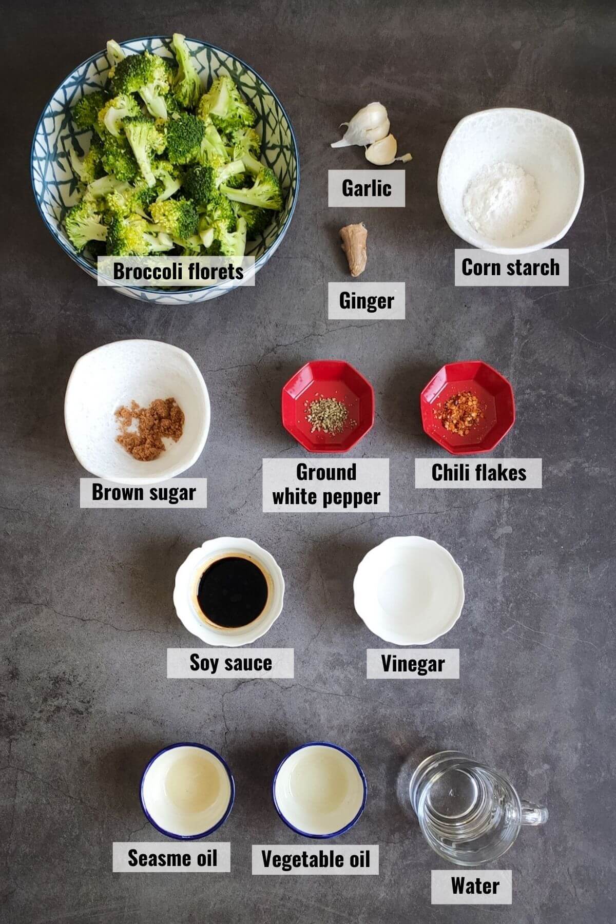 Ingredients needed to make broccoli in ginger-garlic sauce