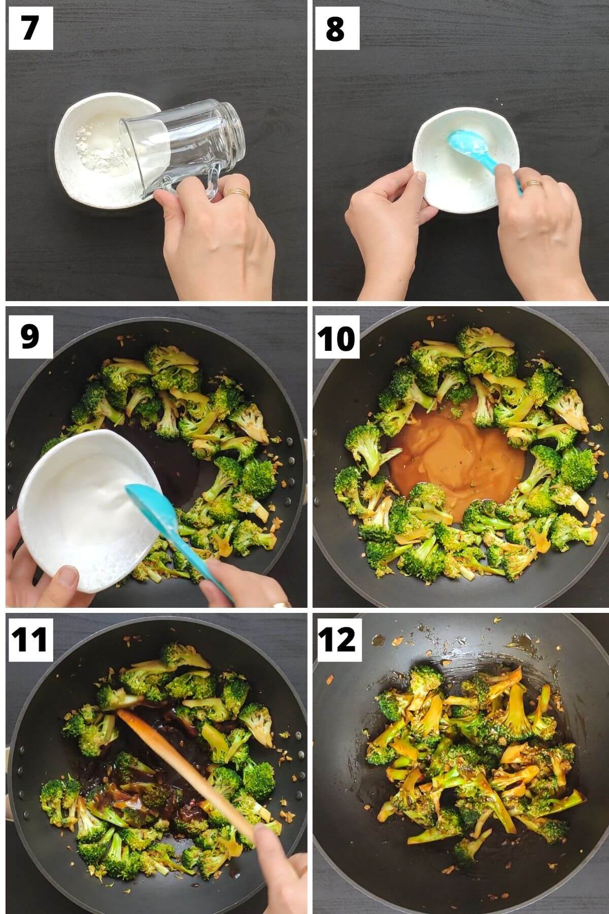 Steps 7 to 12 for making Asian style garlic broccoli 