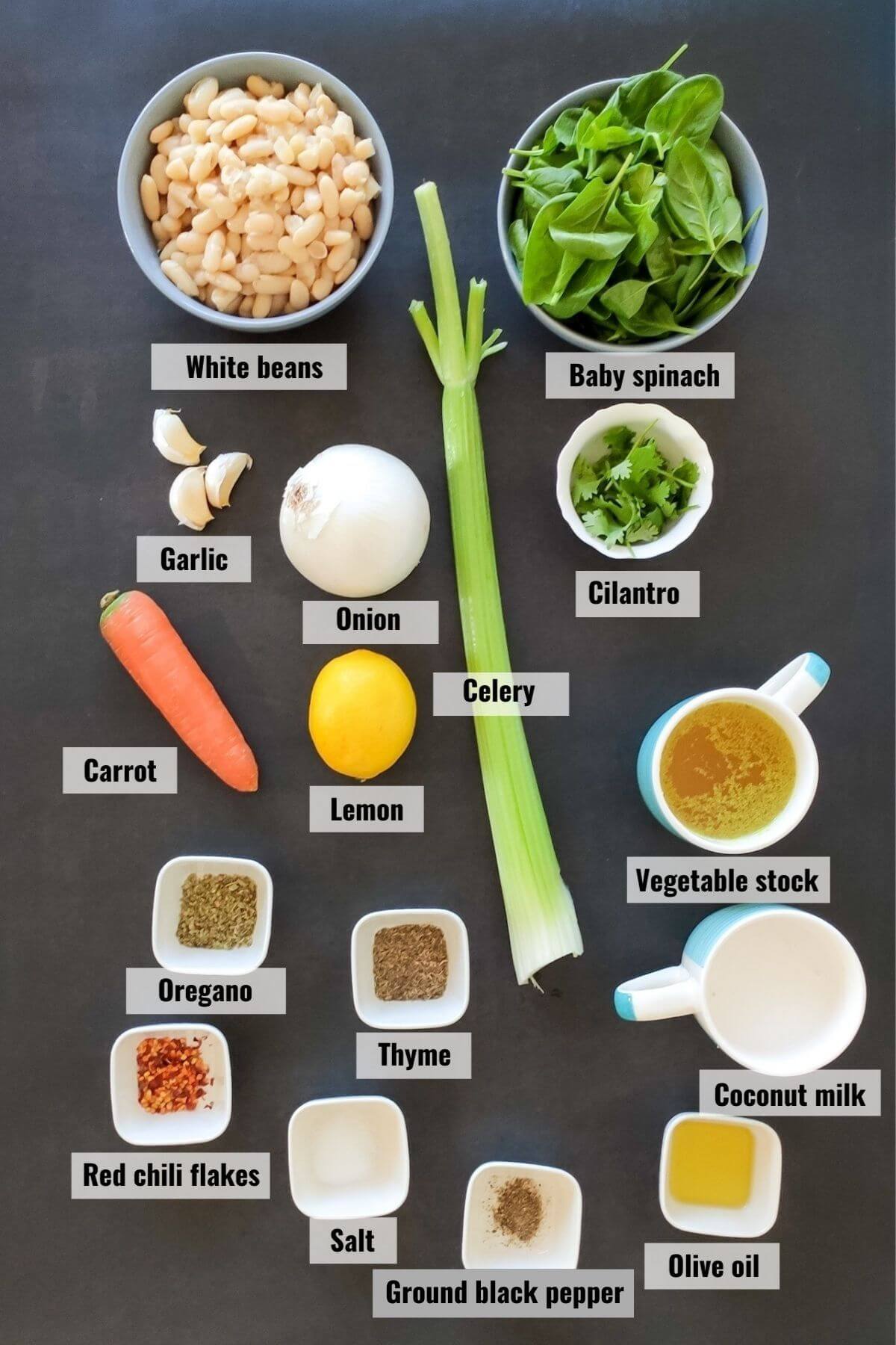 Ingredients for vegan white bean soup