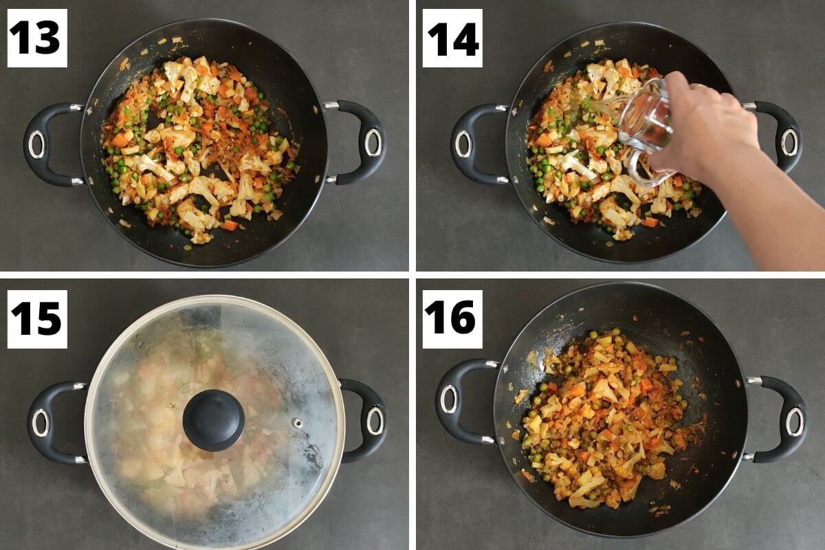 collage of images of steps 13 to 16 of curried quinoa recipe.