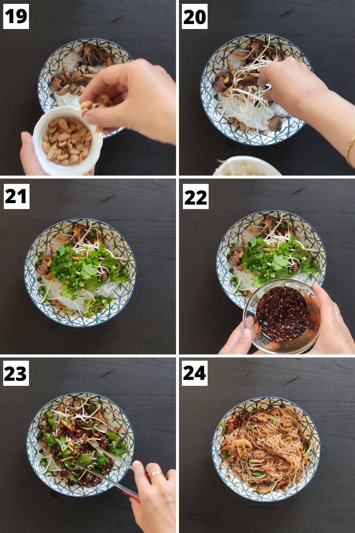 collage of images of steps 19 to 24 of Thai vermicelli salad recipe.