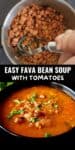 Collage of two images of fava bean soup.