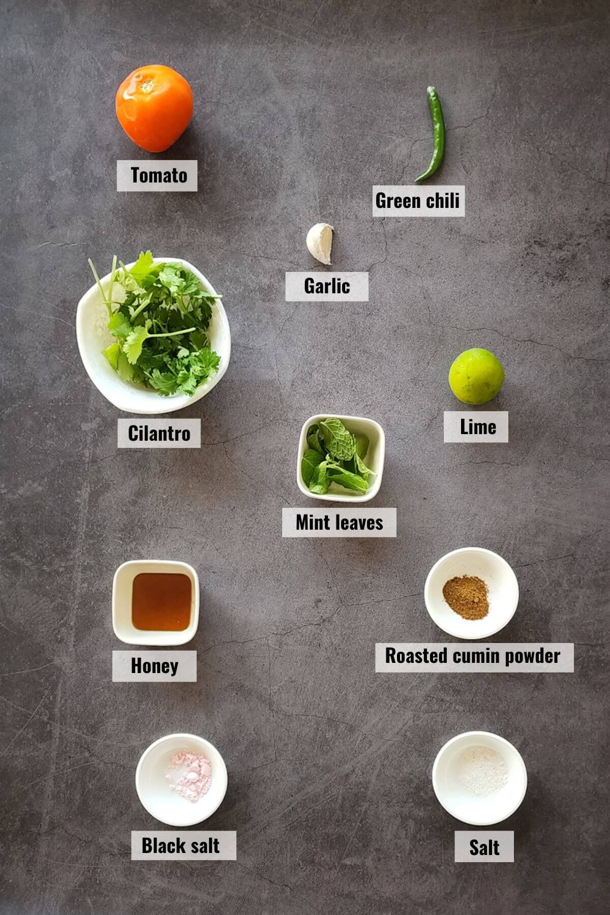 Ingredients for the dressing of paneer salad.