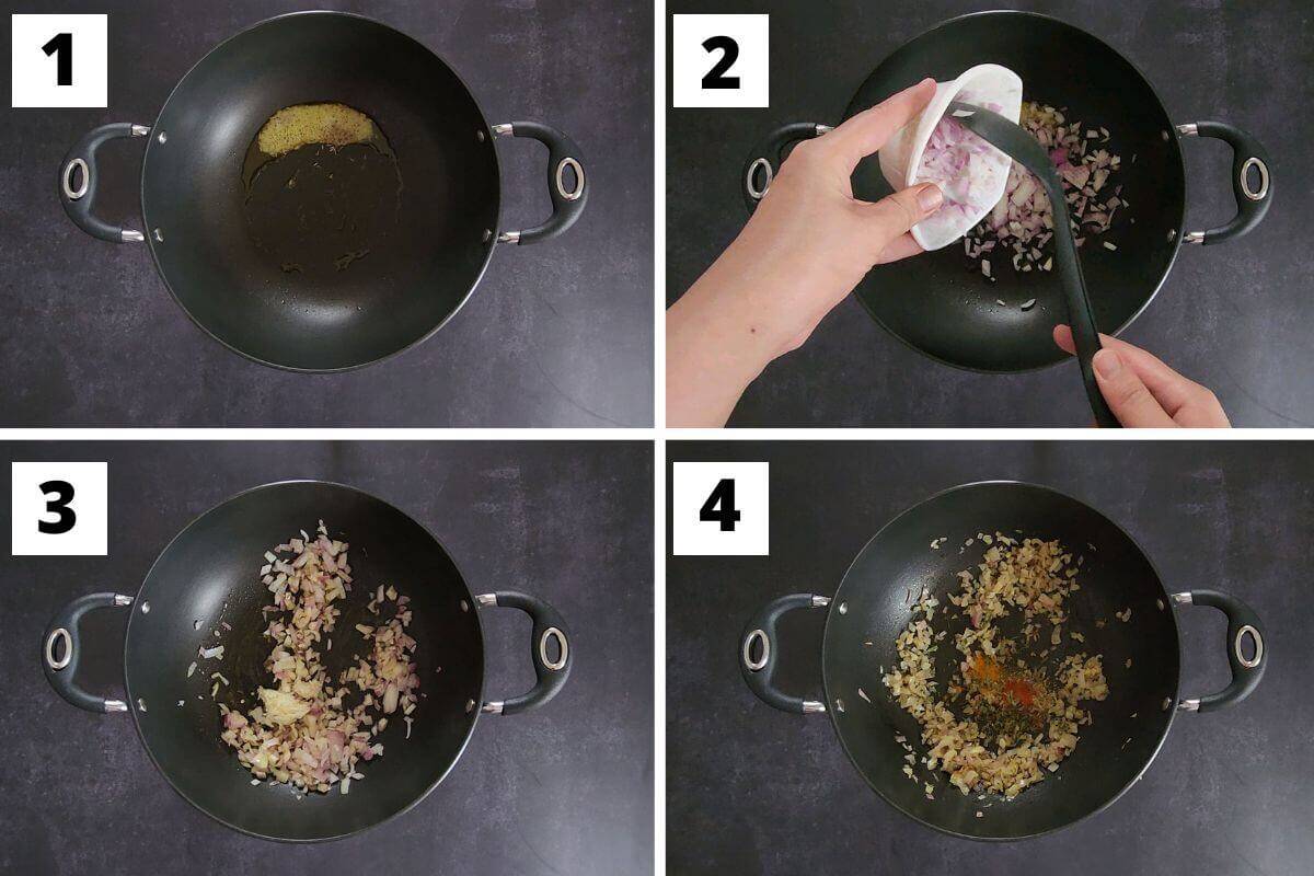 Collage of images of step 1 to 4 of paneer bhurji recipe