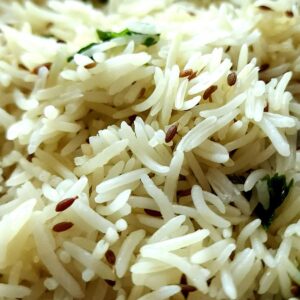 Close up shot of jeera rice.