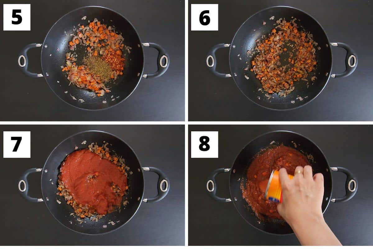 Collage of images of steps 5 to 8 of Gigante's palki recipe.