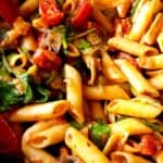 Penne rosa with mushrooms and spinach.