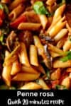 Close up shot of penne rosa with mushrooms.