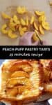 Two upside down peach puff pastries on a plate with a fork.