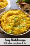 Moong dal khichdi garnished with cilantro served in a small wok.