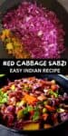 Collage of two images of Indian red cabbage recipe.