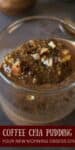 A spoonful of coffee chia pudding garnished with chopped nuts.