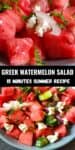 Collage of two images of Greek watermelon salad