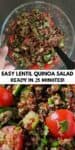 Collage of two images of lentil quinoa salad.