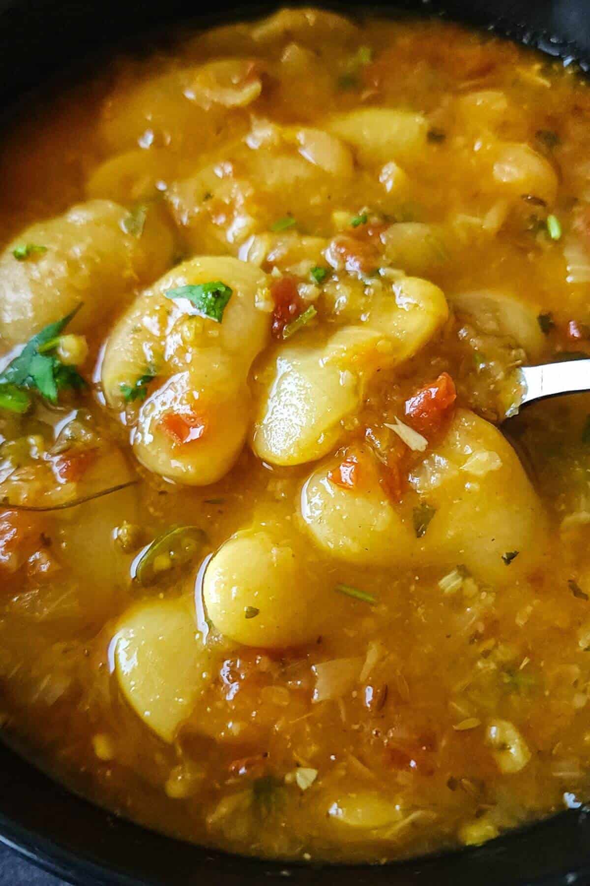 Close up shot of Indian butter bean curry.