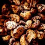 Closeup shot of seasoned air fryer mushrooms.