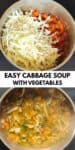 Collage of two images of cabbage soup.